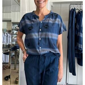 BSBEE Ollie Shirt Encino Navy Boho Southwestern Print 100% Cotton SZ S